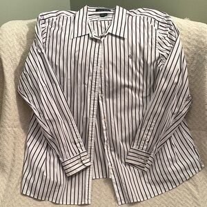 Lauren Ralph Lauren Brown and White Striped Button Down Shirt 100% Cotton Sz 2x